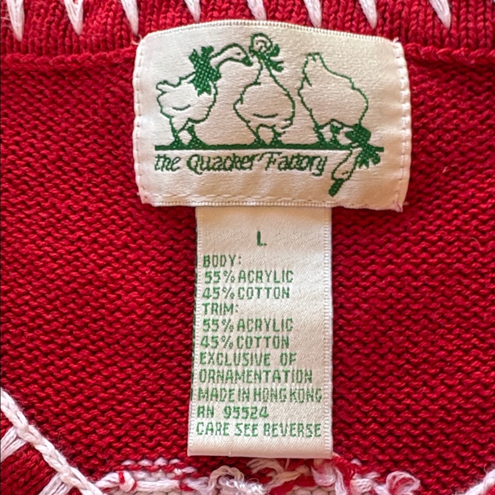 Quaker Factory sz L red sweater with white hearts - Picture 8 of 9